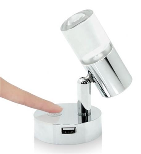 Hollex LED leeslampspot met USB chroom 10-30V 1,5W warm wit