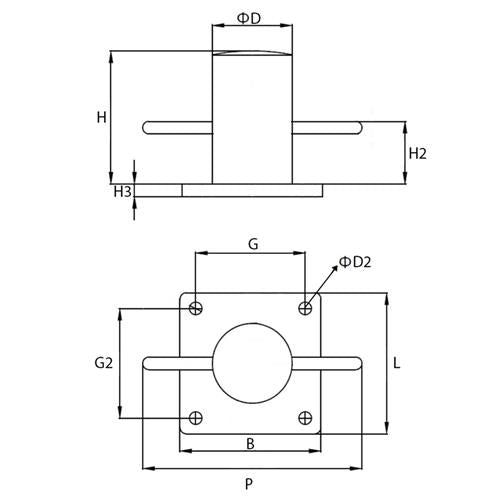 Hollex bolder op plaat 60mm rvs316