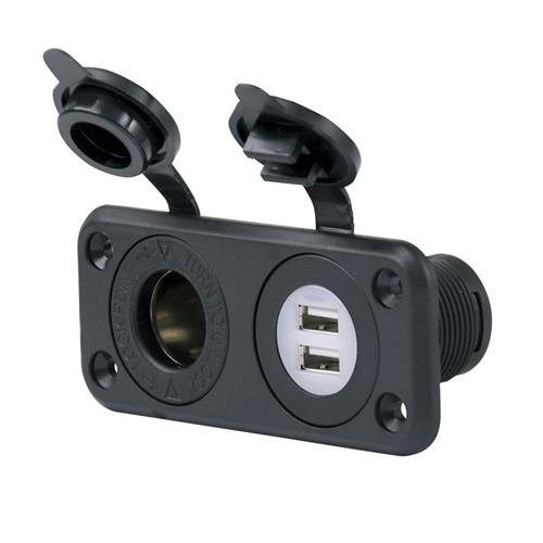 Marinco sealink®Deluxe dual USB charger receptacle and 12V receptacle