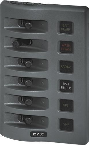 Blue Sea Systems paneel WD 12VDC met zekering 6 posities grijs (vervangt 4306B-BSS)