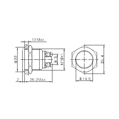 Prebit druktoets rvs ø21,5mm IP67