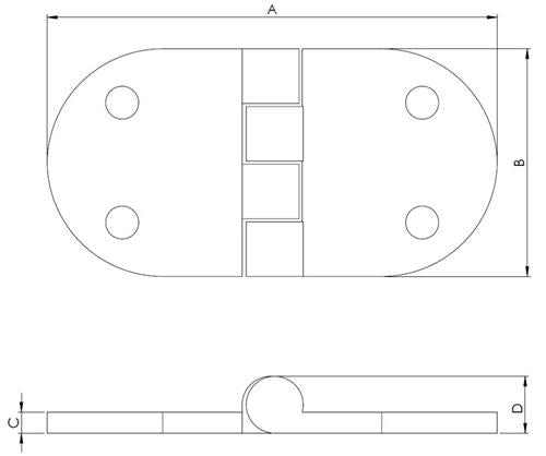 Hollex scharnier ovaal 75x38mm