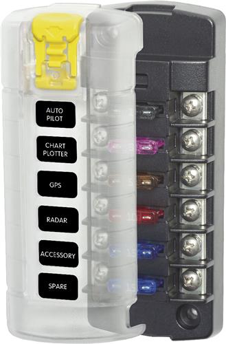 Blue Sea Systems zekeringblok ST-blade 6 circuits onafhankelijk met afdekking