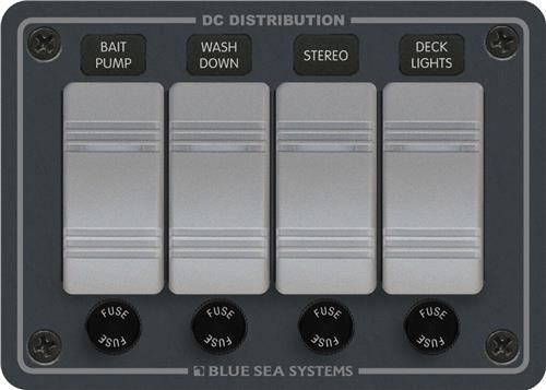 Blue Sea Systems paneel H2O 12VDC AGC 4 posities horizontaal (vervangt 8262B-BSS)