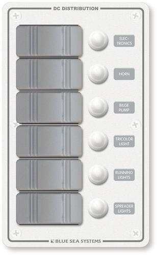 Blue Sea Systems paneel H2O 12VDC CLB 6 posities verticaal (vervangt 8273B-BSS)