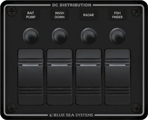 Blue Sea Systems paneel H2O 12VDC CLB 4 posities zwart horizontaal (vervangt 8372B-BSS)