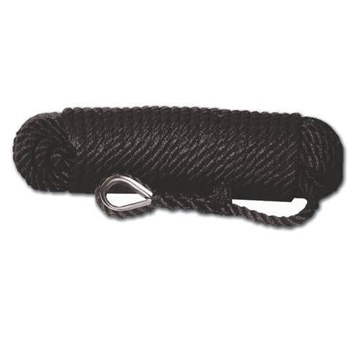 Hollex ankerlijn zwart 12mm 3 strengen L=30mtr