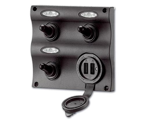 Easterner LED schakelpaneel 12V 3 tuimelaars met USB oplader