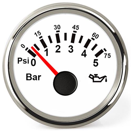 Hollex oliedrukmeter wit/rvs 9-32V 0-5 Bar