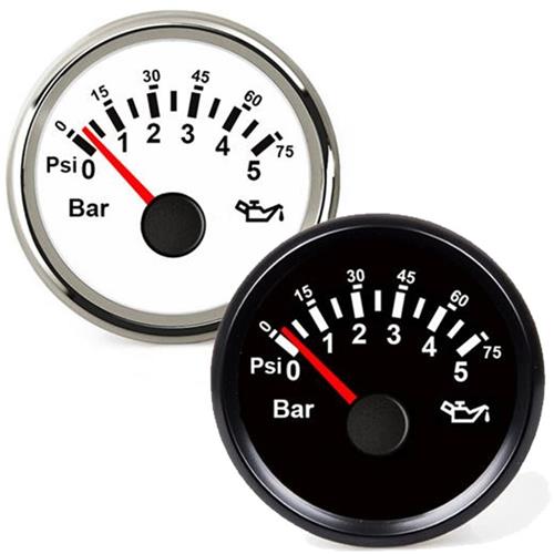 Hollex oliedrukmeter wit/rvs 9-32V 0-5 Bar