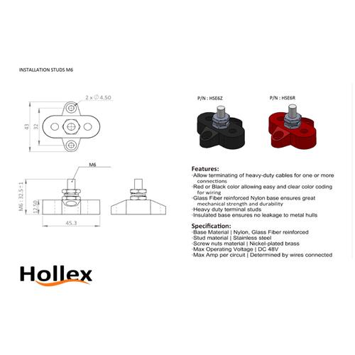 Hollex aansluitstud enkelvoudig M6 rood