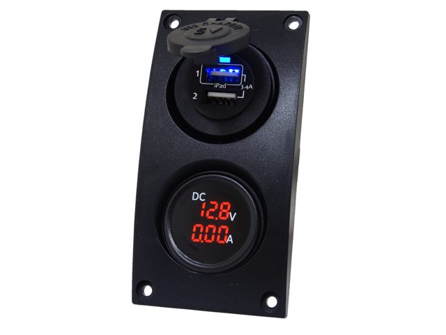 Curved add-on paneel dubbel USB & Volt/ampere meter