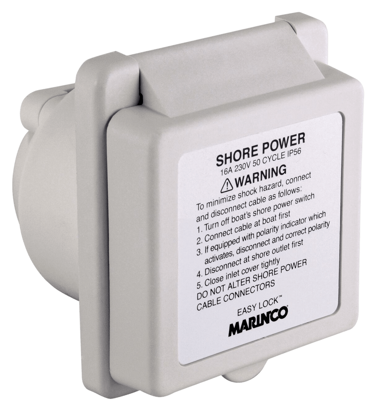 Marinco Walstroomaansluiting 16 A 230 V Easy Lock met waarschuwingslabel