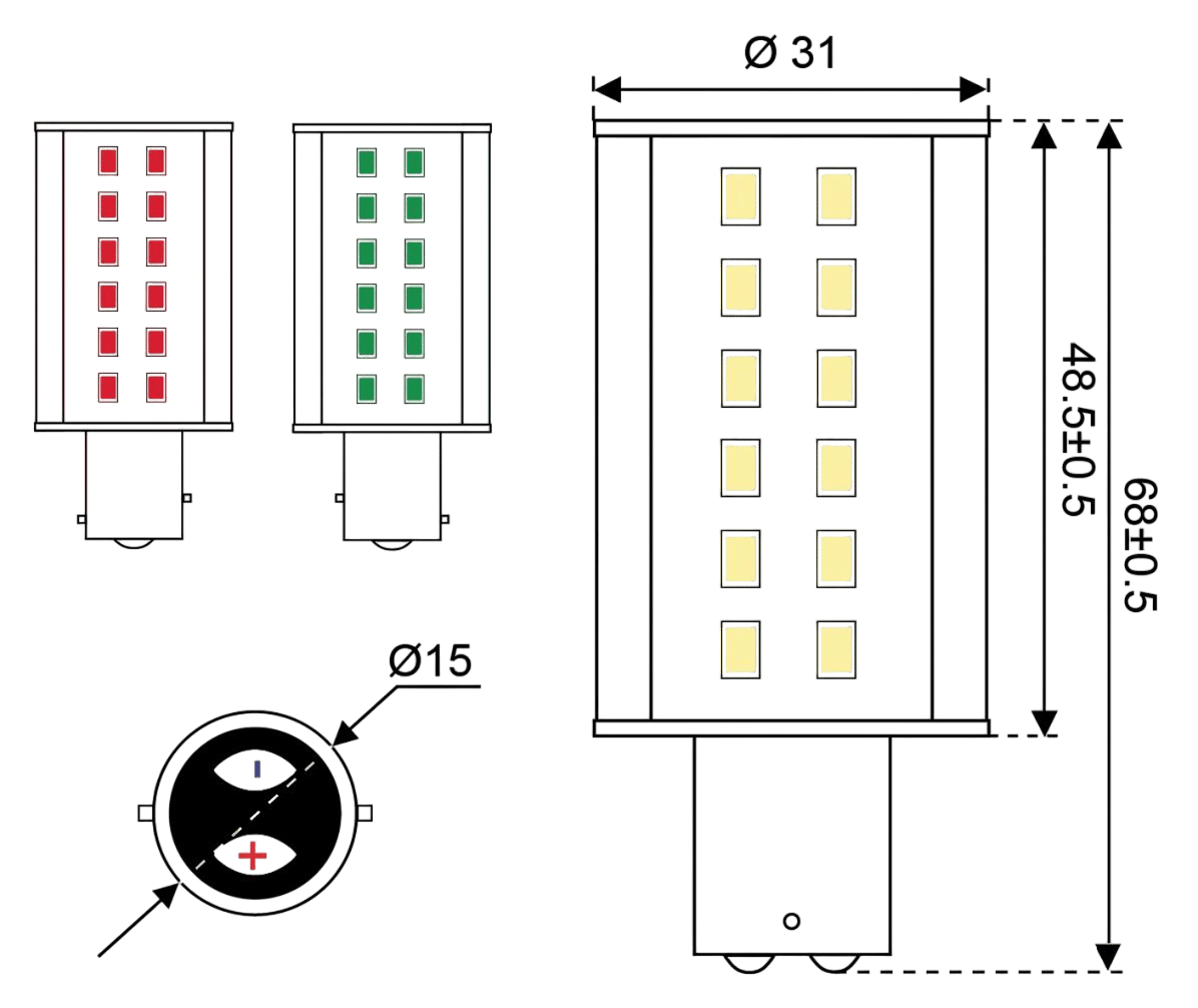 Talamex Ledlamp led36 10-30 V BAY15D tricolor