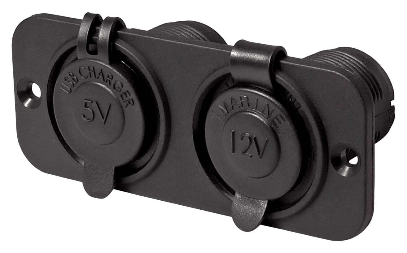 Dubbel flush frame zwart met USB 2.4A en 12V stopcontact