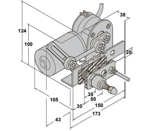 EWT ruitenwisser 223BS 24V 50° 25Nm wanddikte 125mm