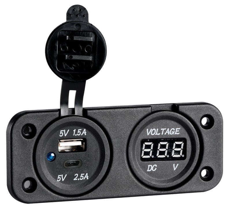 Digitale inbouwvoltmeter + dubbele USB A-C