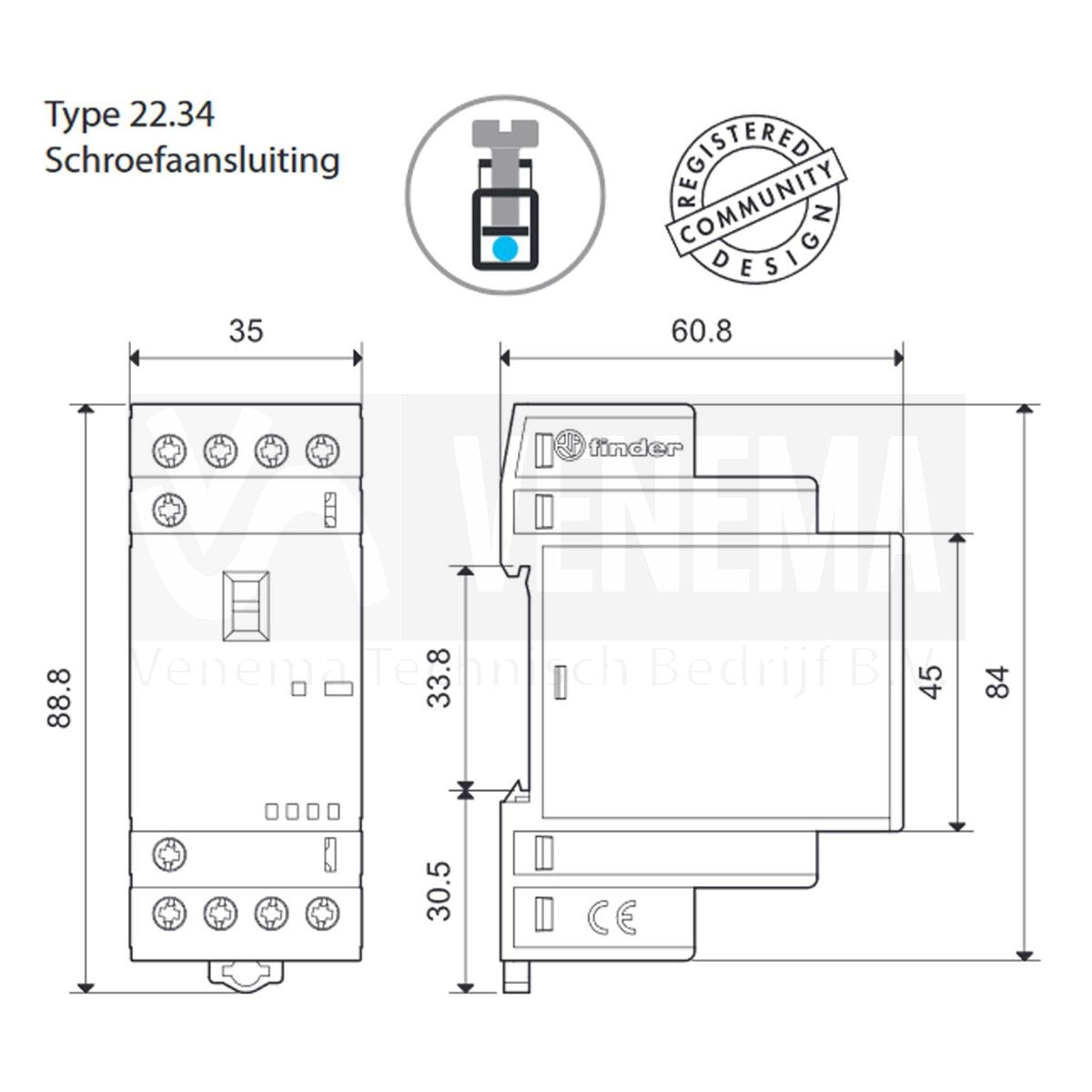 Finder 25A Magneetschakelaar AgNi - 4 maakcontacten – afbeelding 5