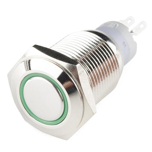 Hollex drukknop rvs 12V puls LED groen
