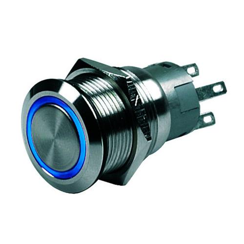 Hollex drukknop rvs 24V puls LED blauw