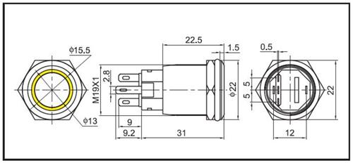 Hollex drukknop rvs 24V puls LED wit