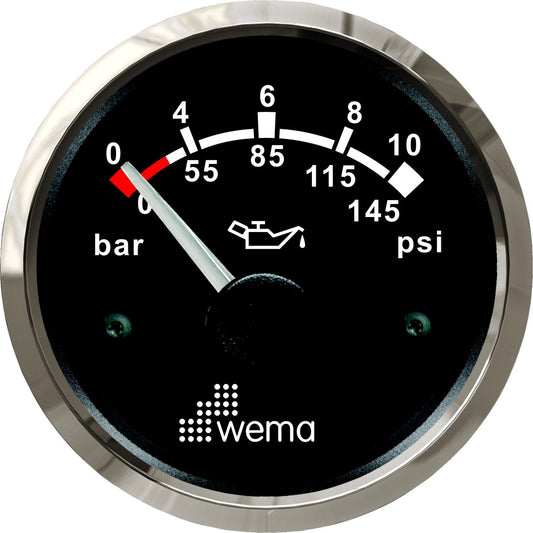 Silver serie oliedruk meter zwart 10bar