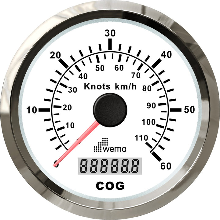 Wema Silver serie GPS-snelheidsmeter wit 60 kn/110 km/h