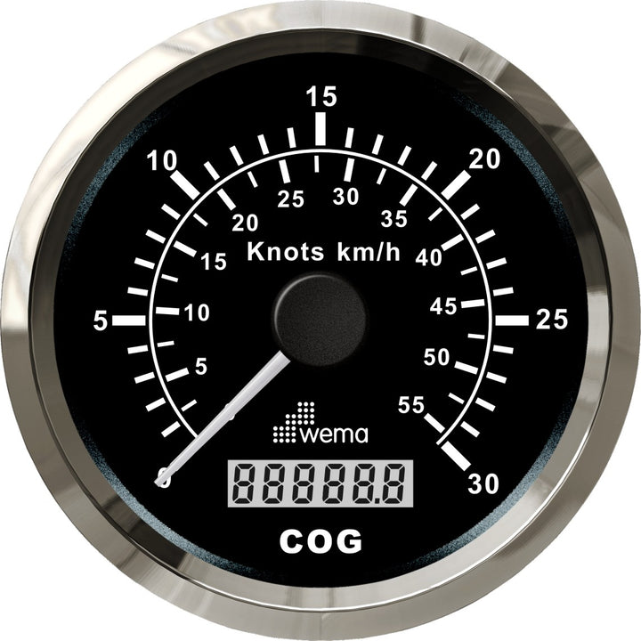 Wema Silver serie GPS-snelheidsmeter zwart 30 kn/54 km/h