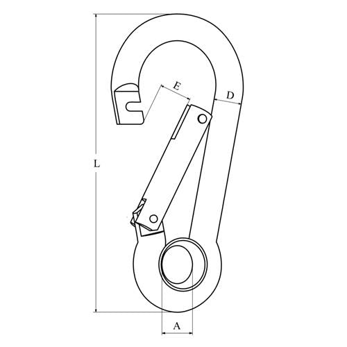 Hollex karabijnhaak 7x70mm met oog rvs316