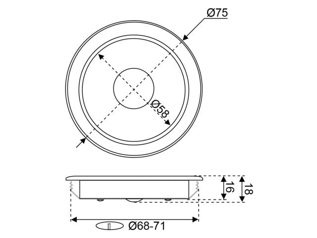 Talamex Led inbouw plafonniere 75 mm 10-15 V 2700K