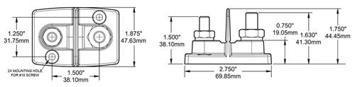 Blue Sea Systems PowerPost dual 1x 5/16 inch 1x 3/8 inch met isolatie