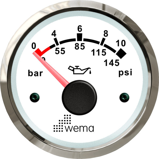 Silver serie oliedruk meter wit 10bar