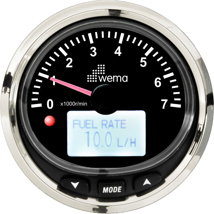 Wema Silver serie toerenteller 7000rpm NMEA2000 zwart