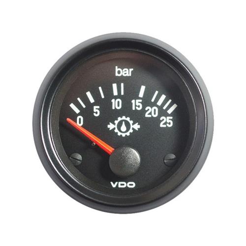 VDO Cockpit International motorolie drukmeter 0-25bar 24V 52mm zwart