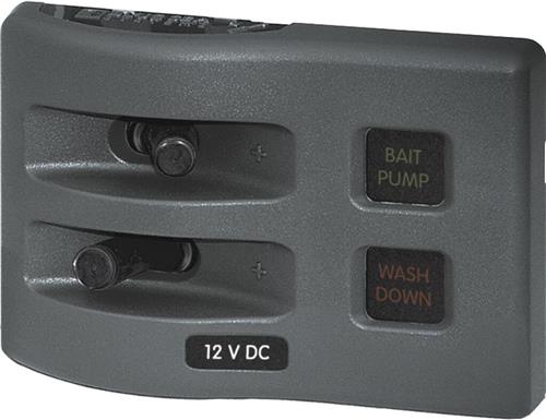 Blue Sea Systems paneel WD 12VDC met zekering 2 posities grijs (vervangt 4302B-BSS)