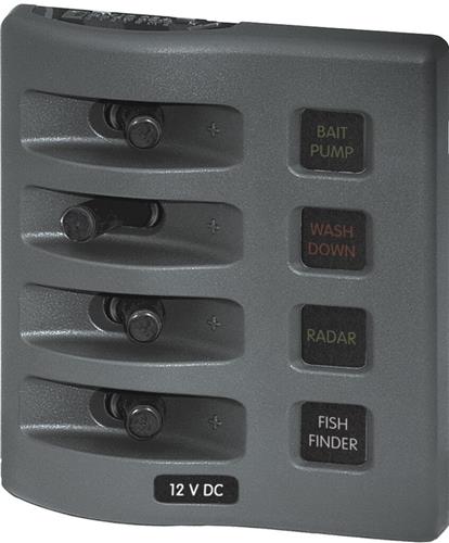 Blue Sea Systems paneel WD 12VDC met zekering 4 posities grijs (vervangt 4304B-BSS)