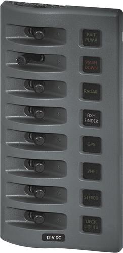 Blue Sea Systems paneel WD 12VDC met zekering 8 posities grijs (vervangt 4308B-BSS)