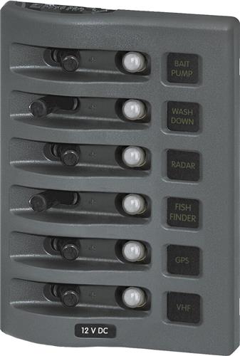 Blue Sea Systems paneel WD 12VDC CLB 6 posities grijs (vervangt 4376B-BSS)