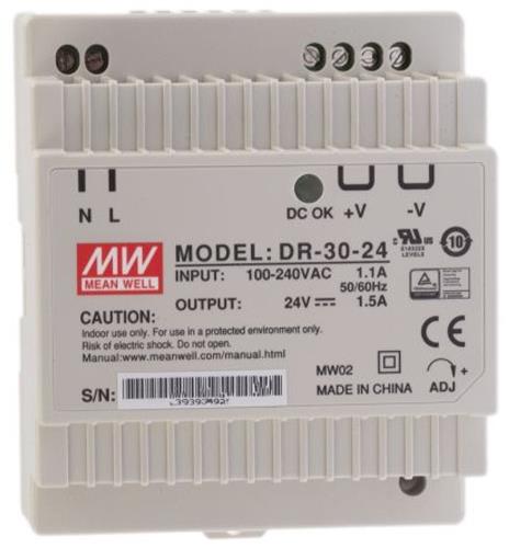 Meanwell trafo 30W-24V DR-30-24 dinrail