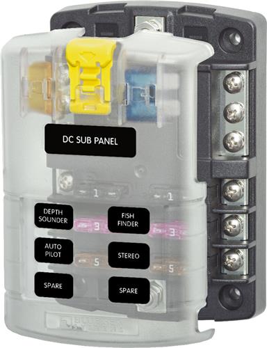 Blue Sea Systems zekeringblok ST-blade 6 circuits met aarding/afdekking