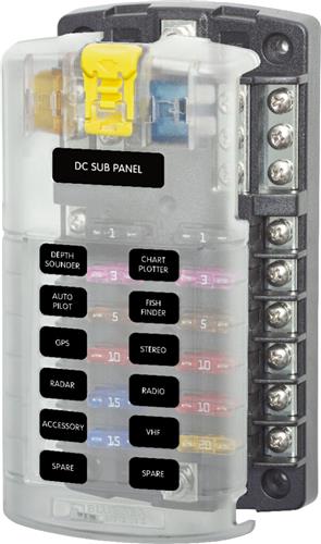Blue Sea Systems zekeringblok ST-blade 12 circuits met aarding/afdekking