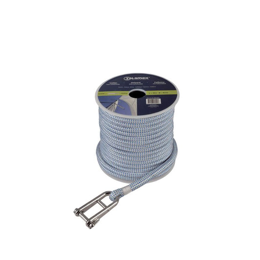 Vallijn met valsluiting wit/blauw 8mm 30m