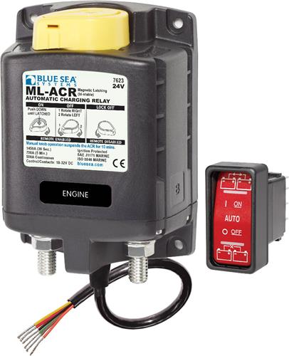 Blue Sea Systems-solenoïde ML 500A 24V ACR met handmatige bediening (incl. 2146-BSS-schakelaar)
