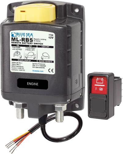 Blue Sea Systems-solenoïde ML 500A 12V RBS met handmatige bediening (incl. 2145-BSS-schakelaar)