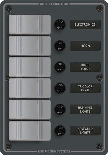 Blue Sea Systems paneel H2O 12VDC AGC 6 posities verticaal (vervangt 8053B-BSS)