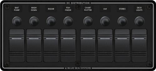 Blue Sea Systems paneel H2O 12VDC CLB 8 posities zwart horizontaal (vervangt 8371B-BSS)