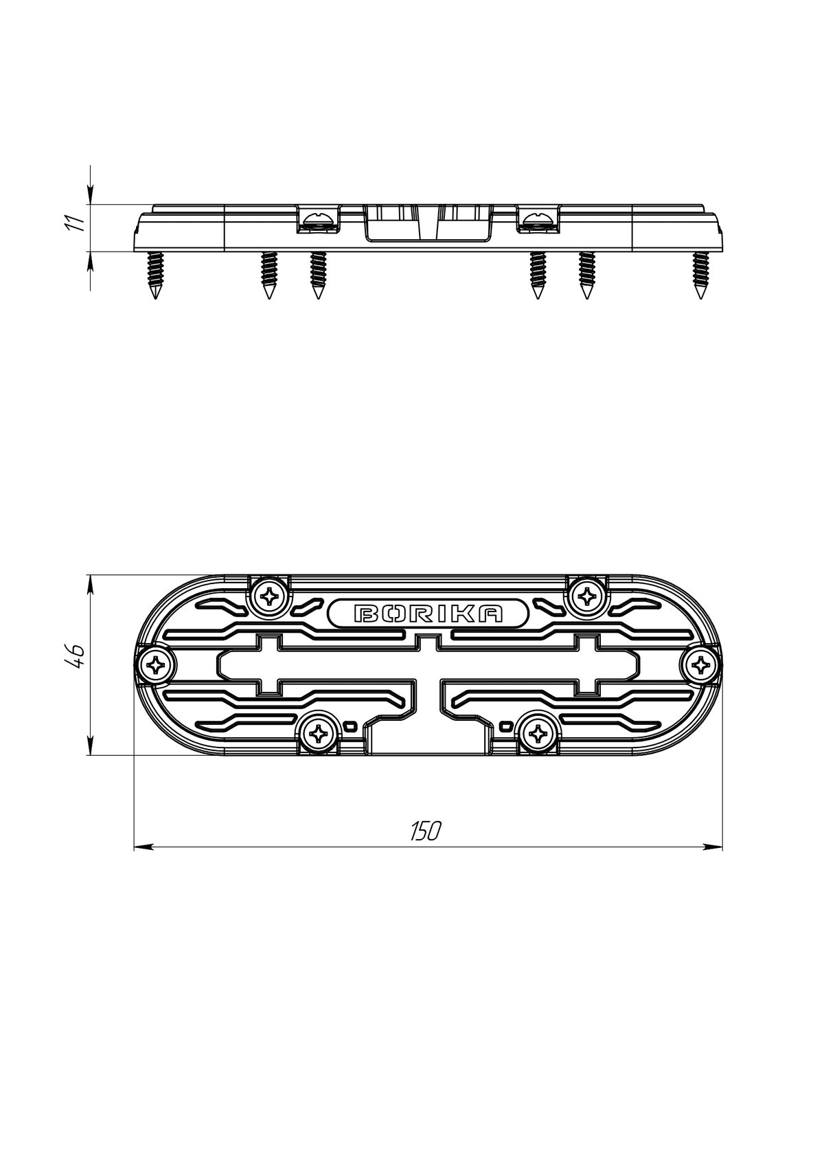 Borika rail voor T-boutmontage 150 mm