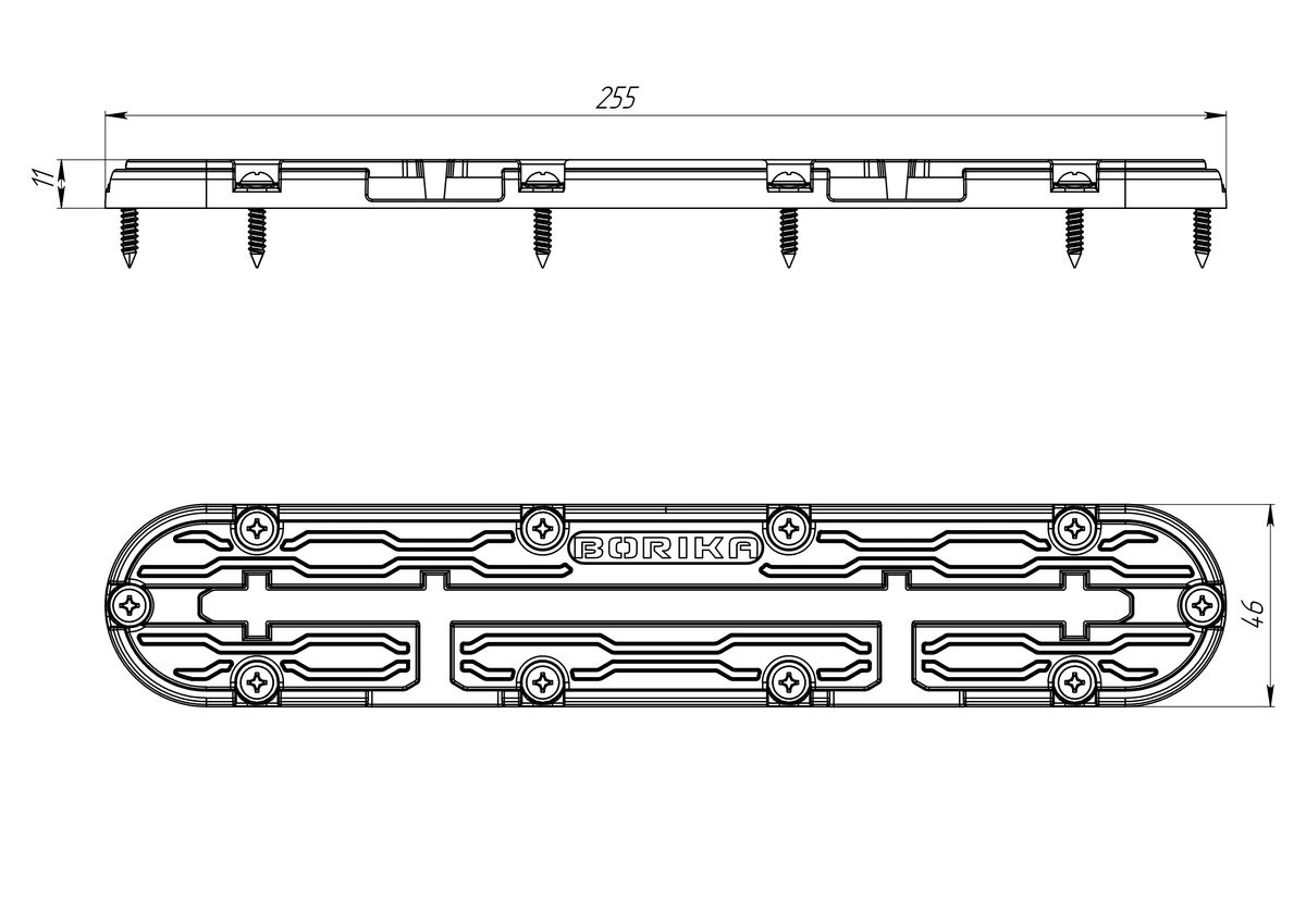 Borika rail voor T-boutmontage 255 mm