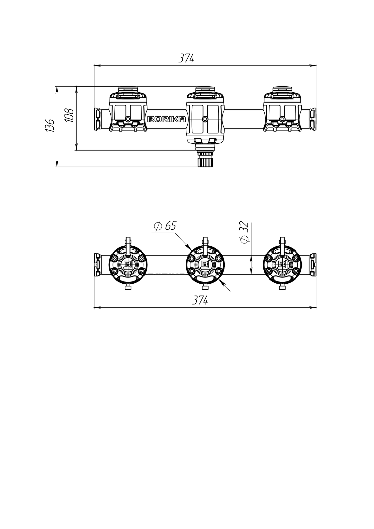 Borika ronde rail met 3 montagevoeten 350 mm