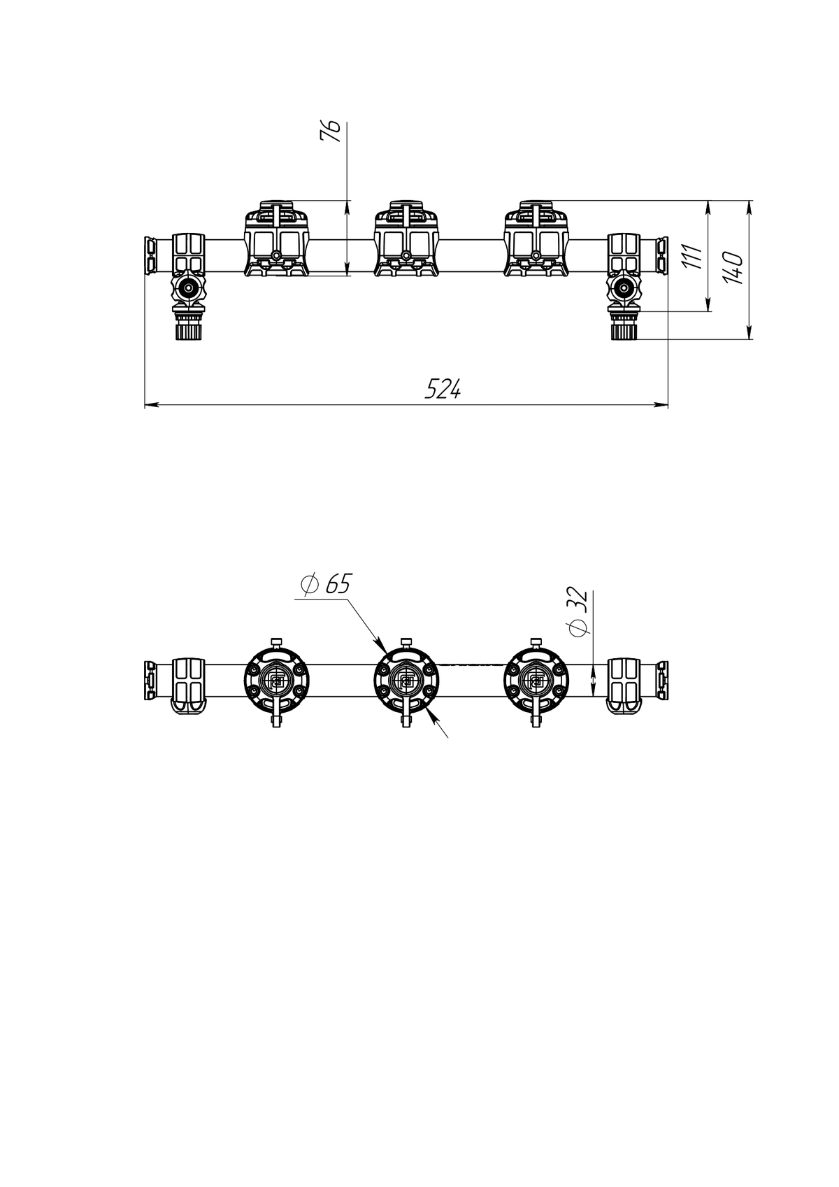 Borika ronde rail met 3 montagevoeten 500 mm